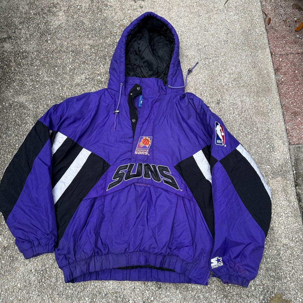 Vintage 90s Starter Phoenix Suns NBA Windbreaker Purple Black XL Half Zip